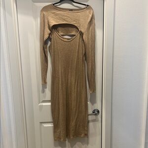 wild fable Metallic Gold Long Sleeve Cutout Bodycon Dress